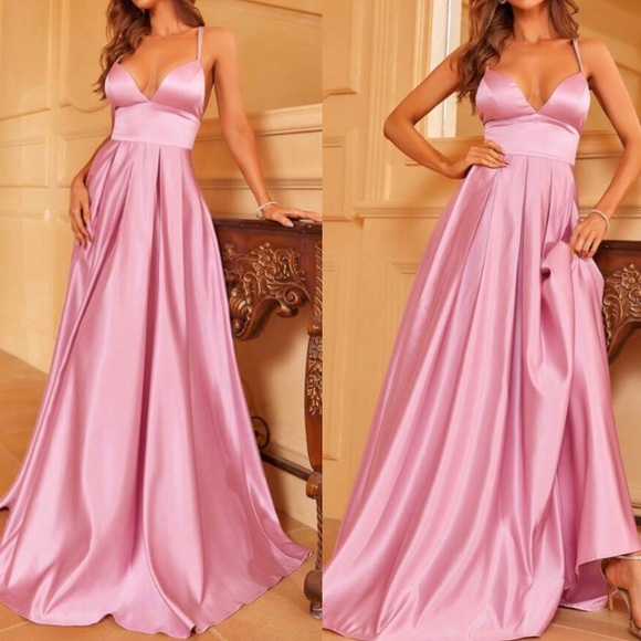 Luxe crisscross back party prom wedding satin cami dress